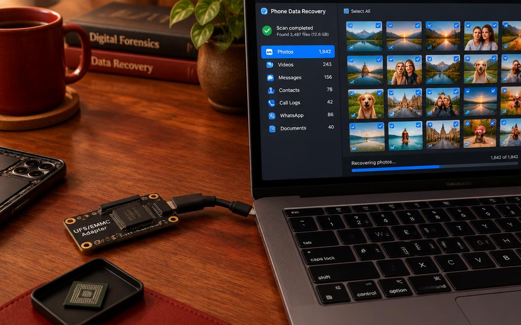 Storage chips and recovery tools used for phone data recovery