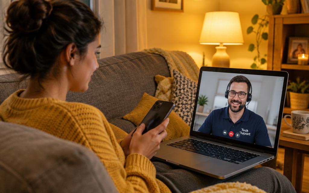 Remote support session with a phone connected to a laptop